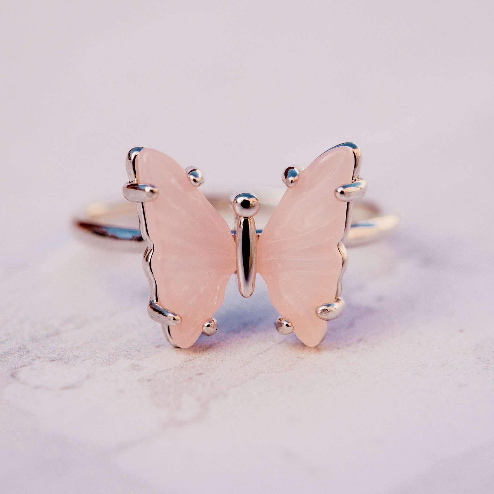 Engraved Stone Butterfly Ring
