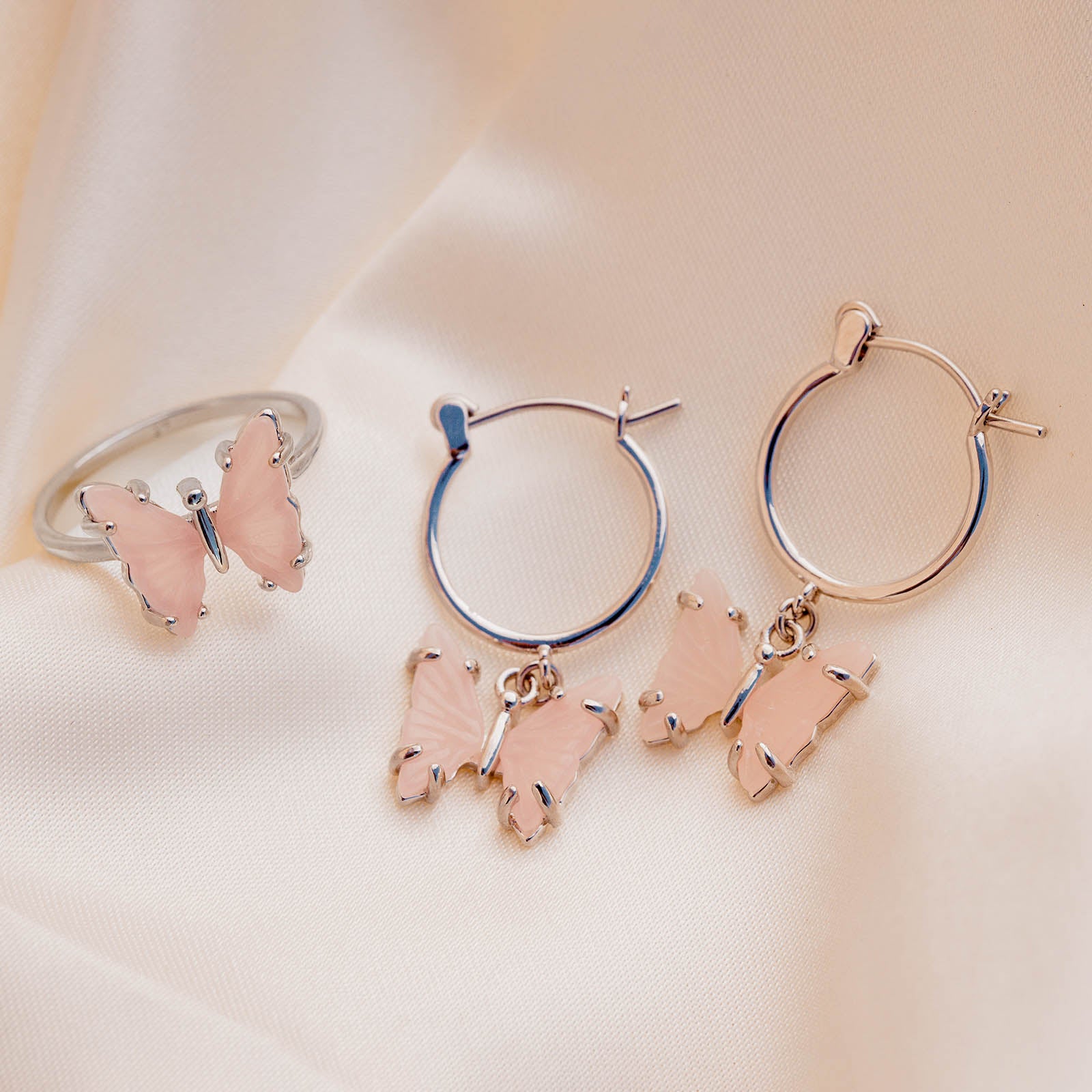 Engraved Stone Butterfly Ring