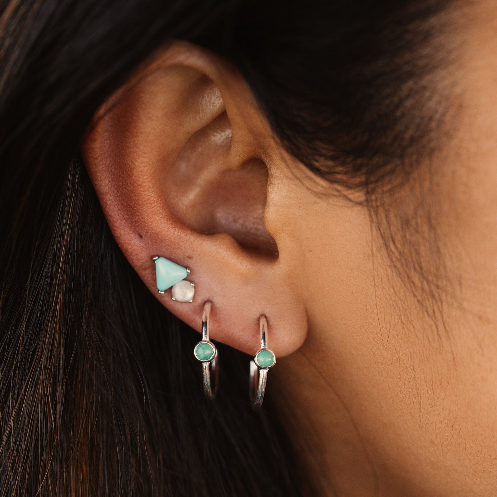 Stone Hoop Stud Earrings