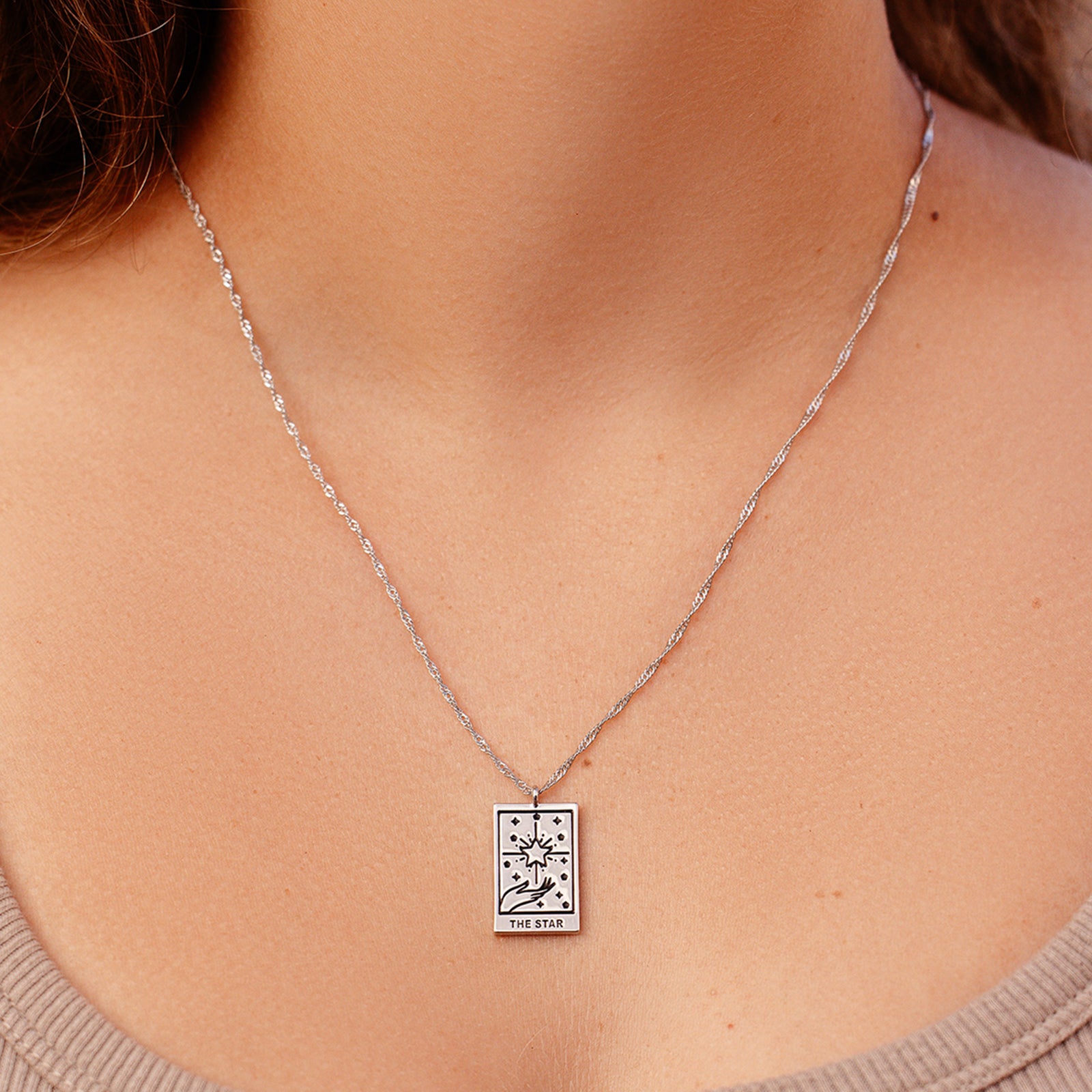 Silver Tarot Card Pendant Necklace