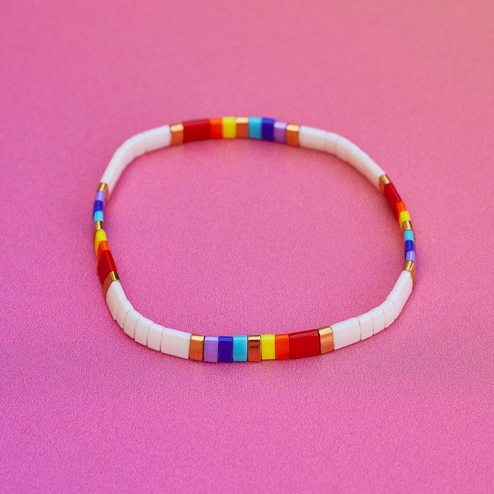 Rainbow Tile Bead Stretch Bracelet