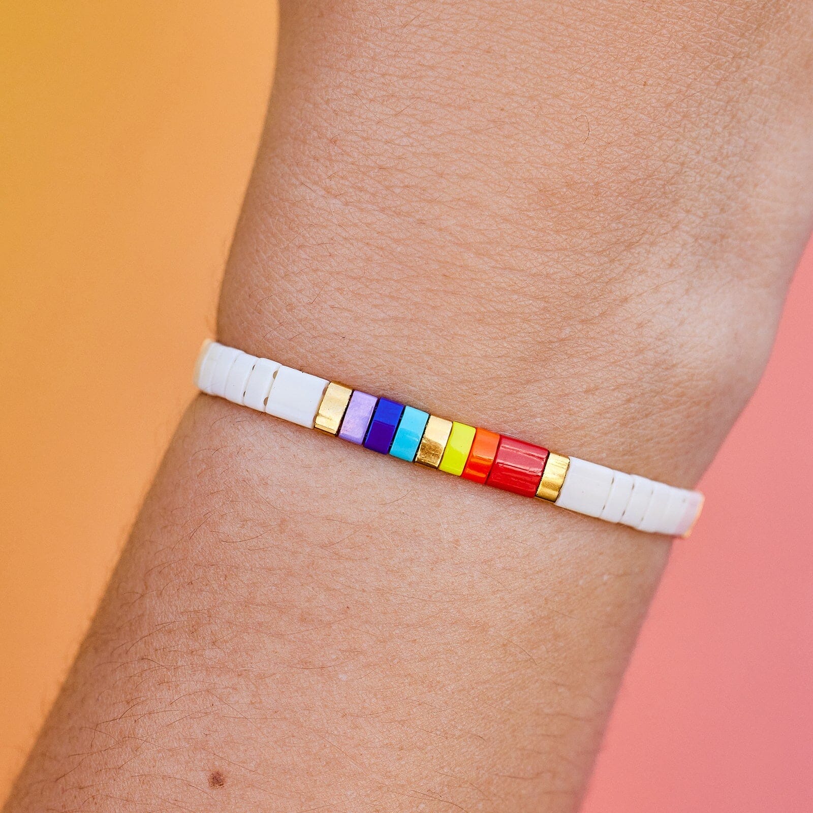 Rainbow Tile Bead Stretch Bracelet