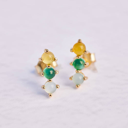 3 Stone Stud Earrings