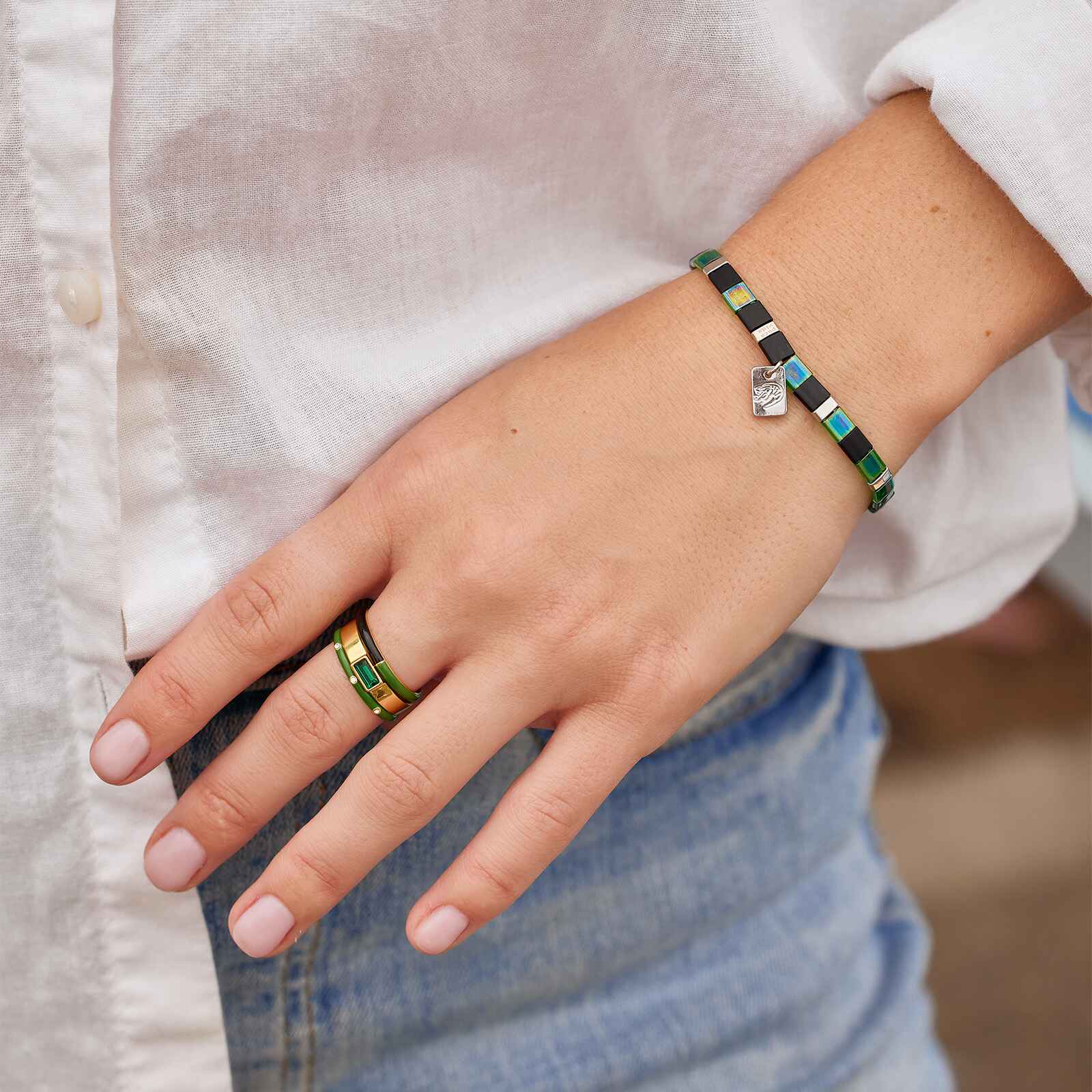 Slytherin™ Tile Bead Stretch Bracelet