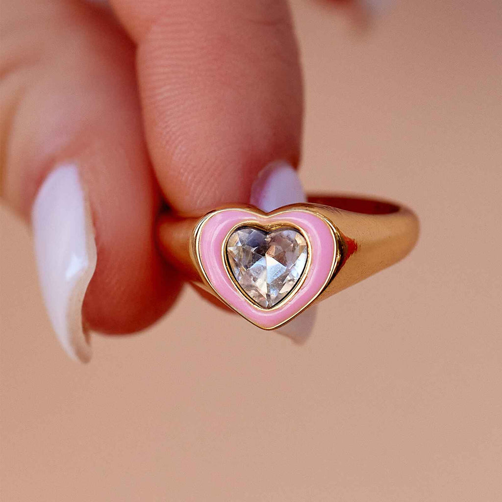 Stone & Enamel Heart Ring
