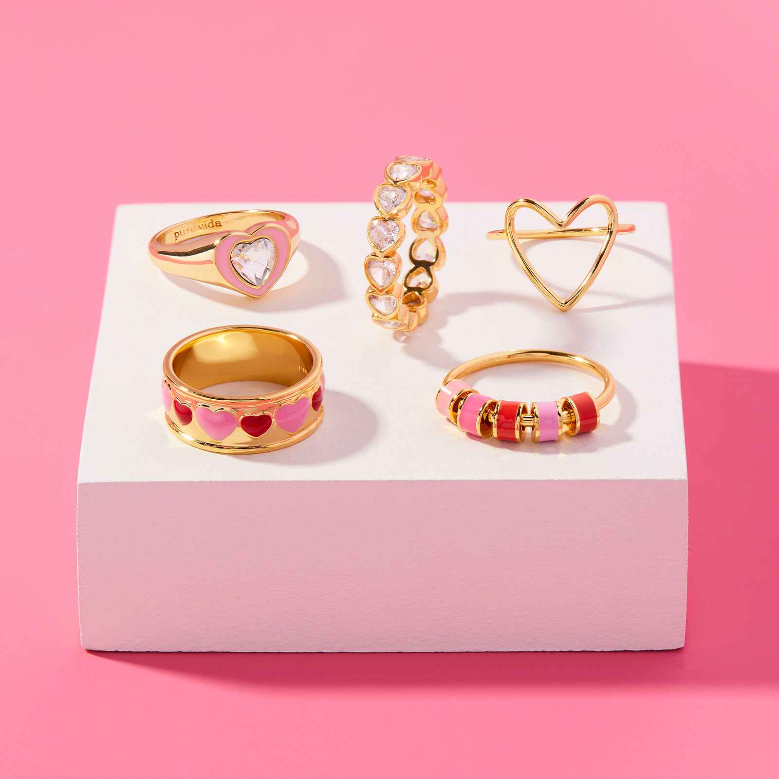 Stone & Enamel Heart Ring