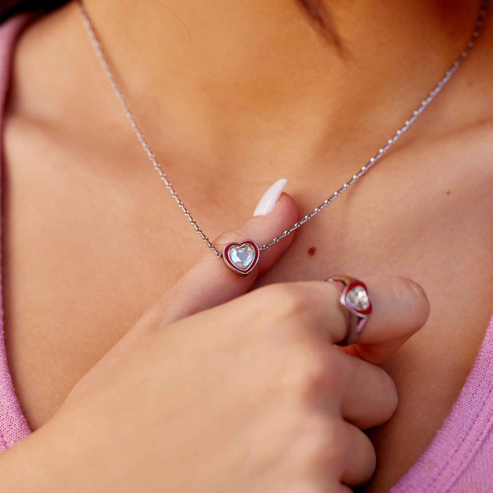 Stone & Enamel Heart Pendant Necklace