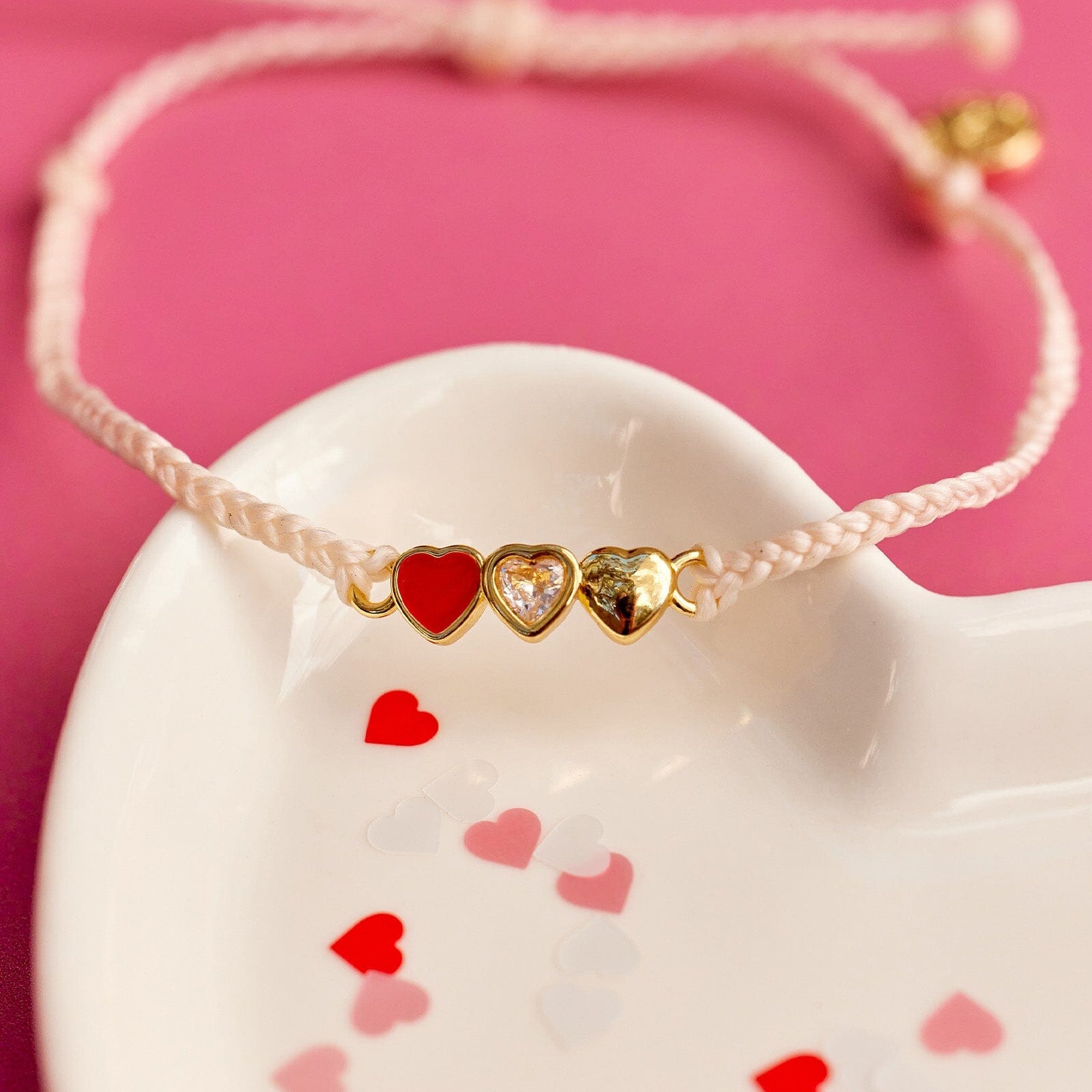 Red Cross Three Hearts Charm Bracelet