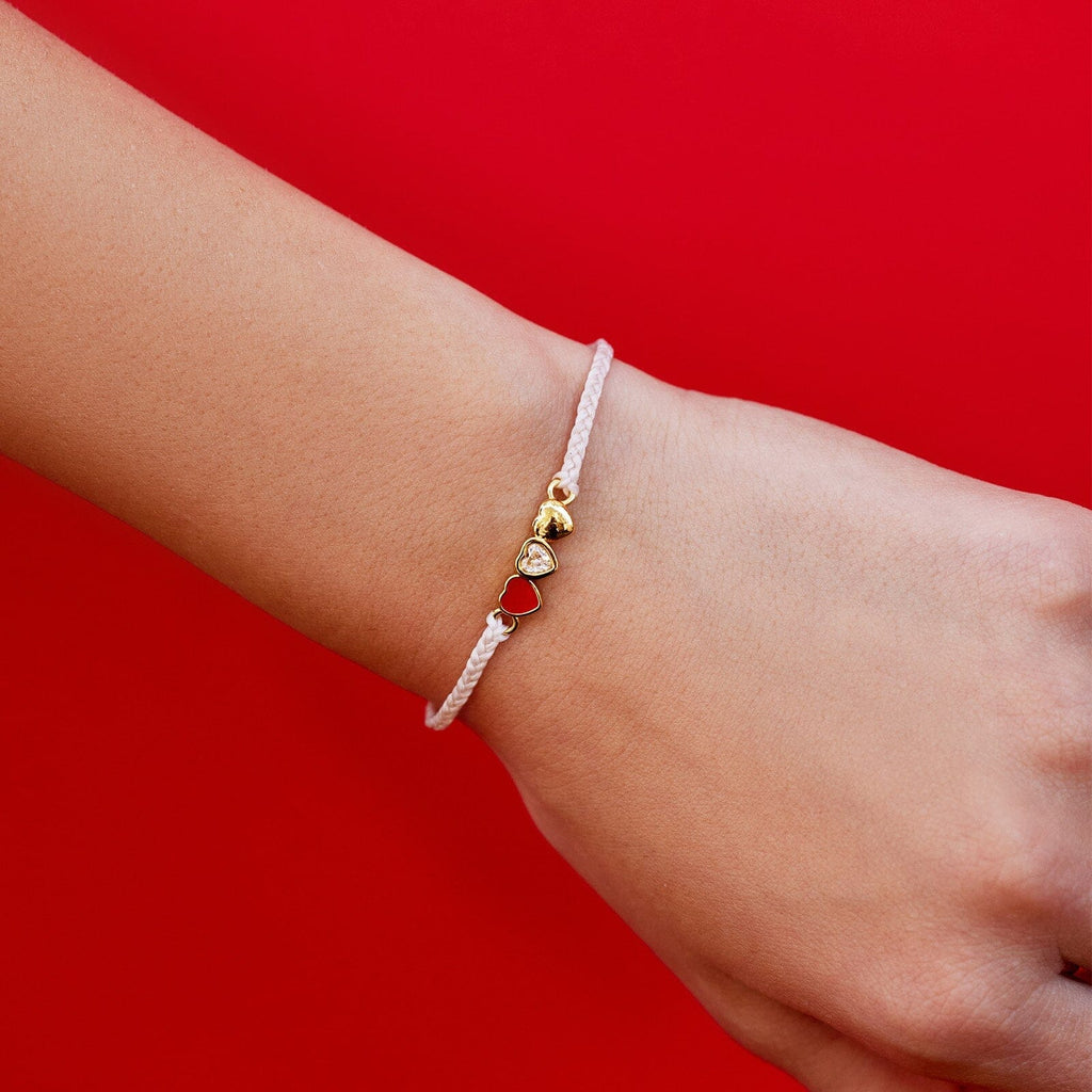 Red Cross Three Hearts Charm Bracelet