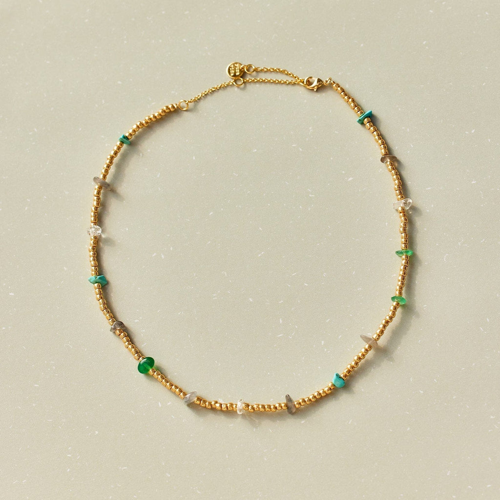 Gold and Bead Stone Chip Choker
