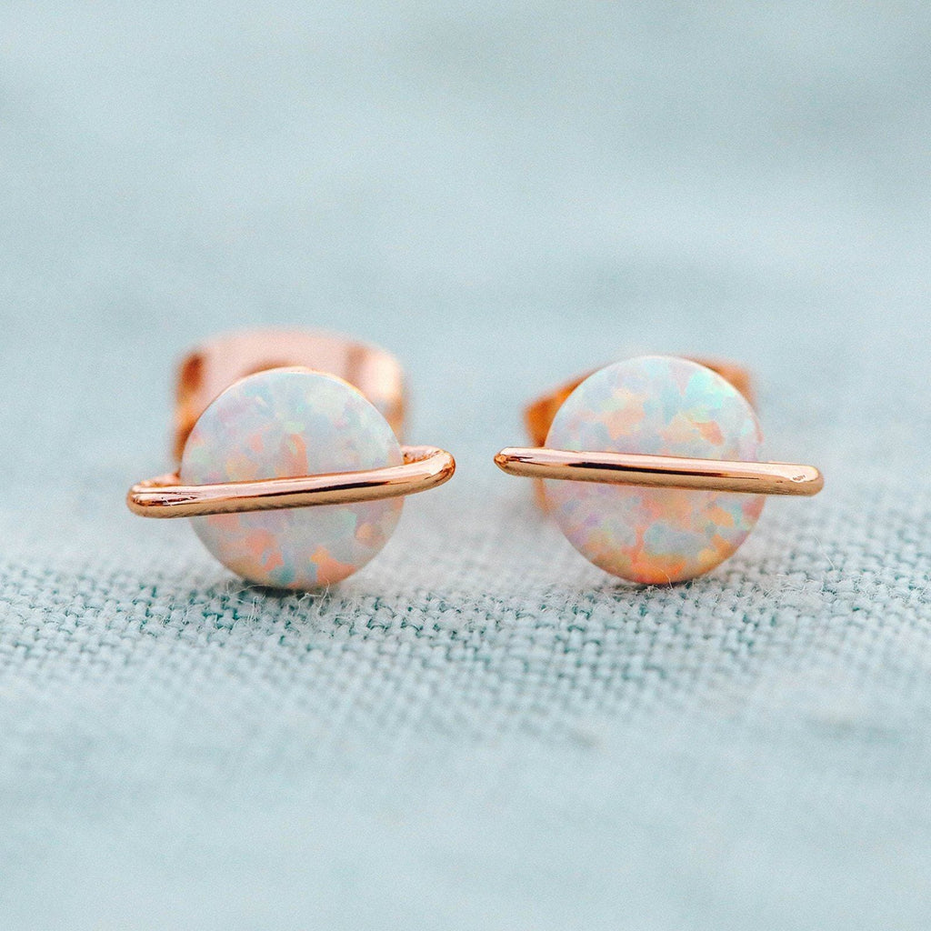 Rose Gold Opal Saturn Stud Earrings