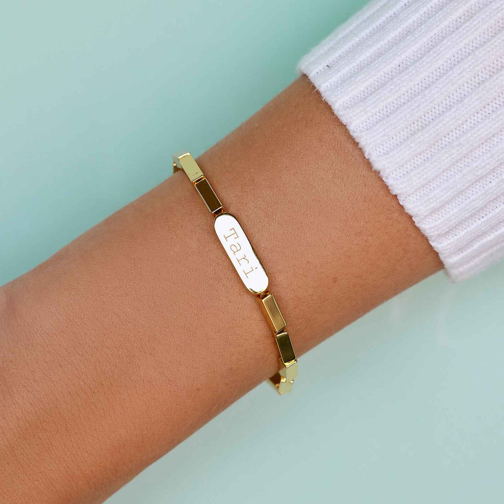 Engravable Rectangle Bead Stretch Bracelet