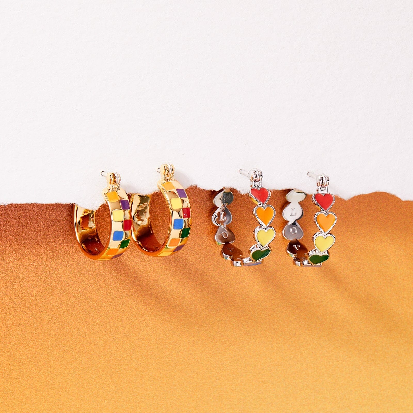 Rainbow Checkerboard Hoop Earrings