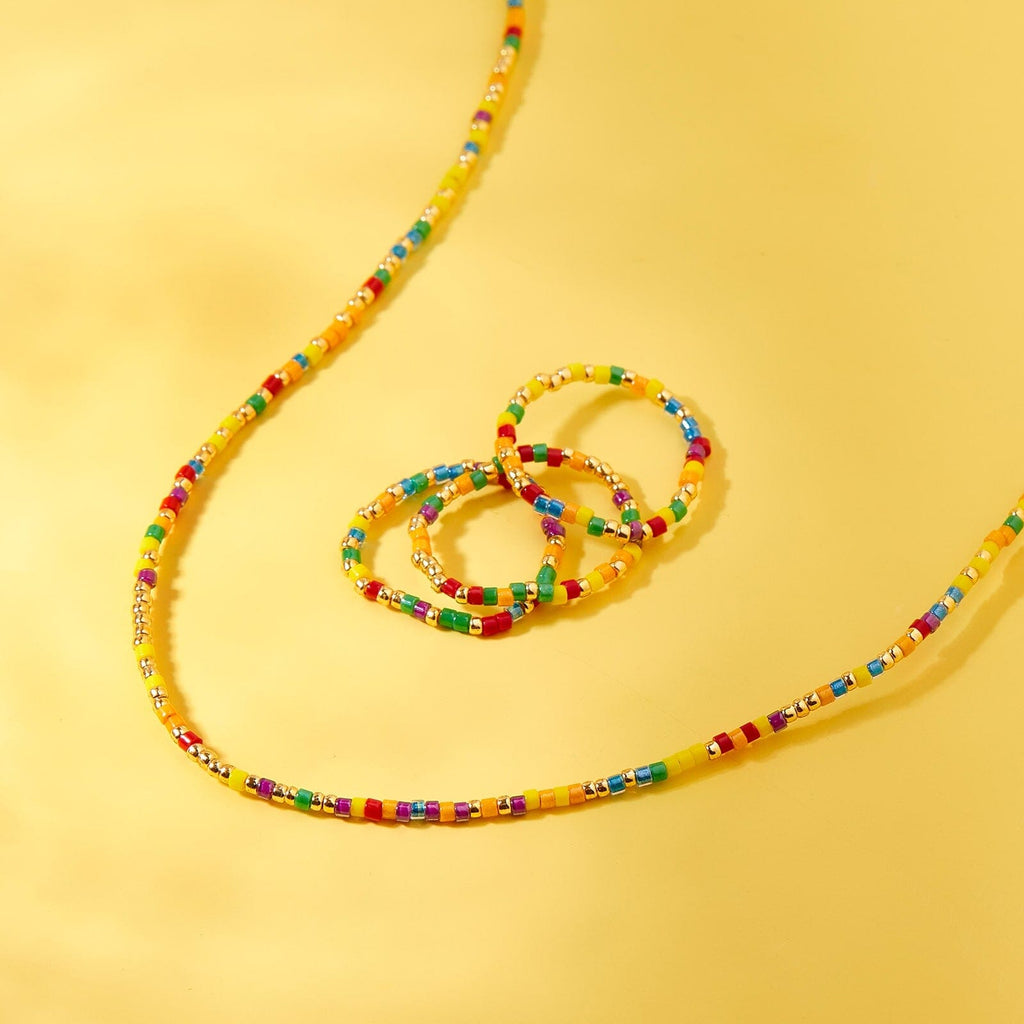 Rainbow Bead Stretch Ring 3 Pack