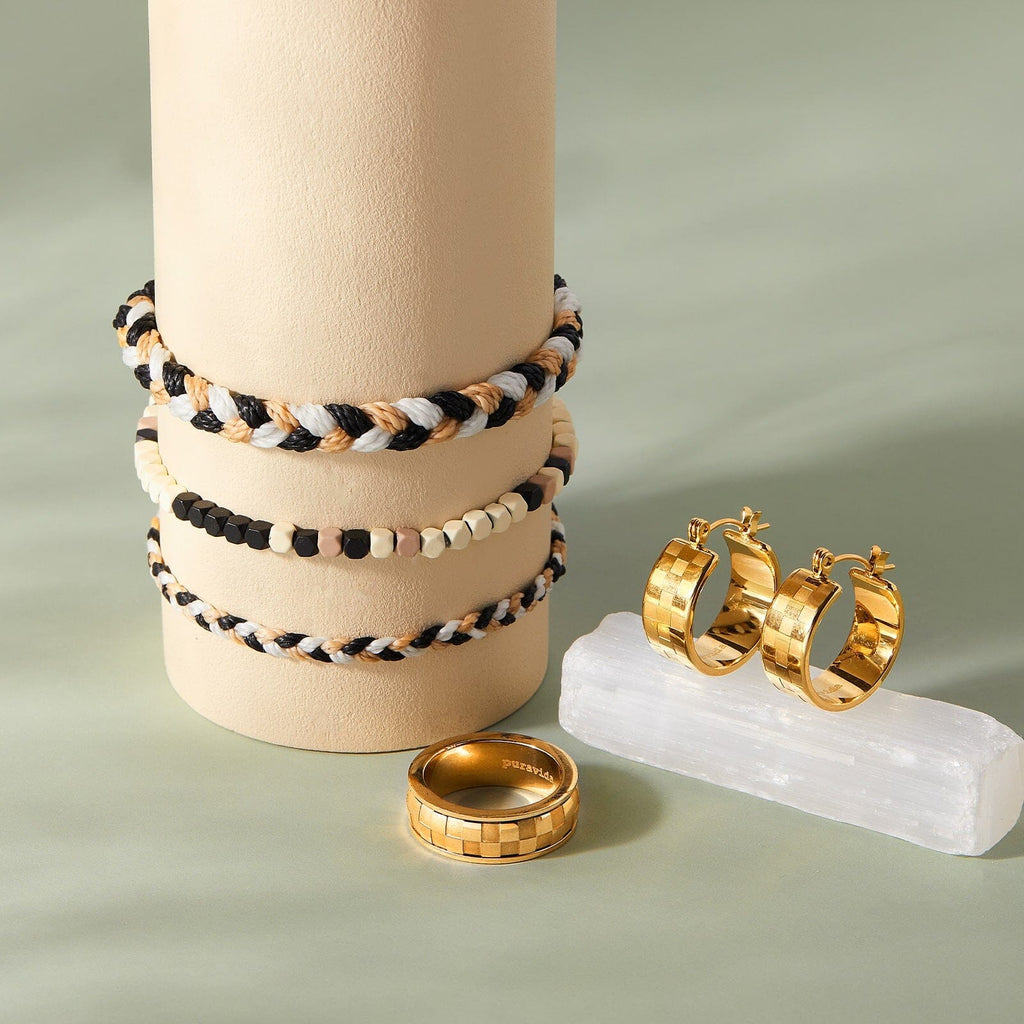 Gold Check Hoop Earrings