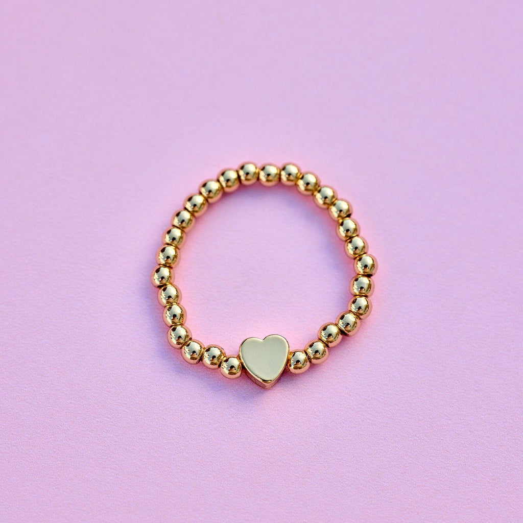 Gold Heart Bead Stretch Ring
