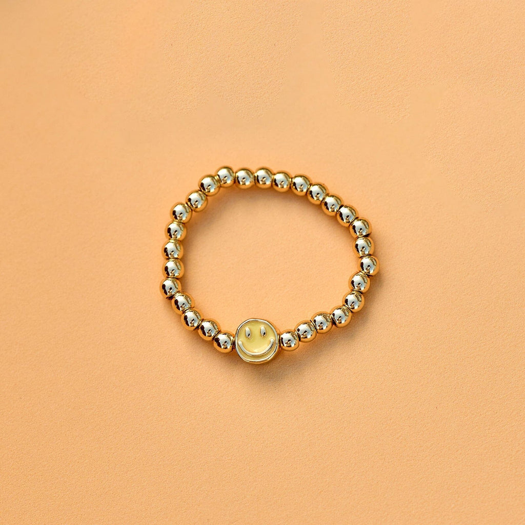 Happy Face Gold Bead Stretch Ring