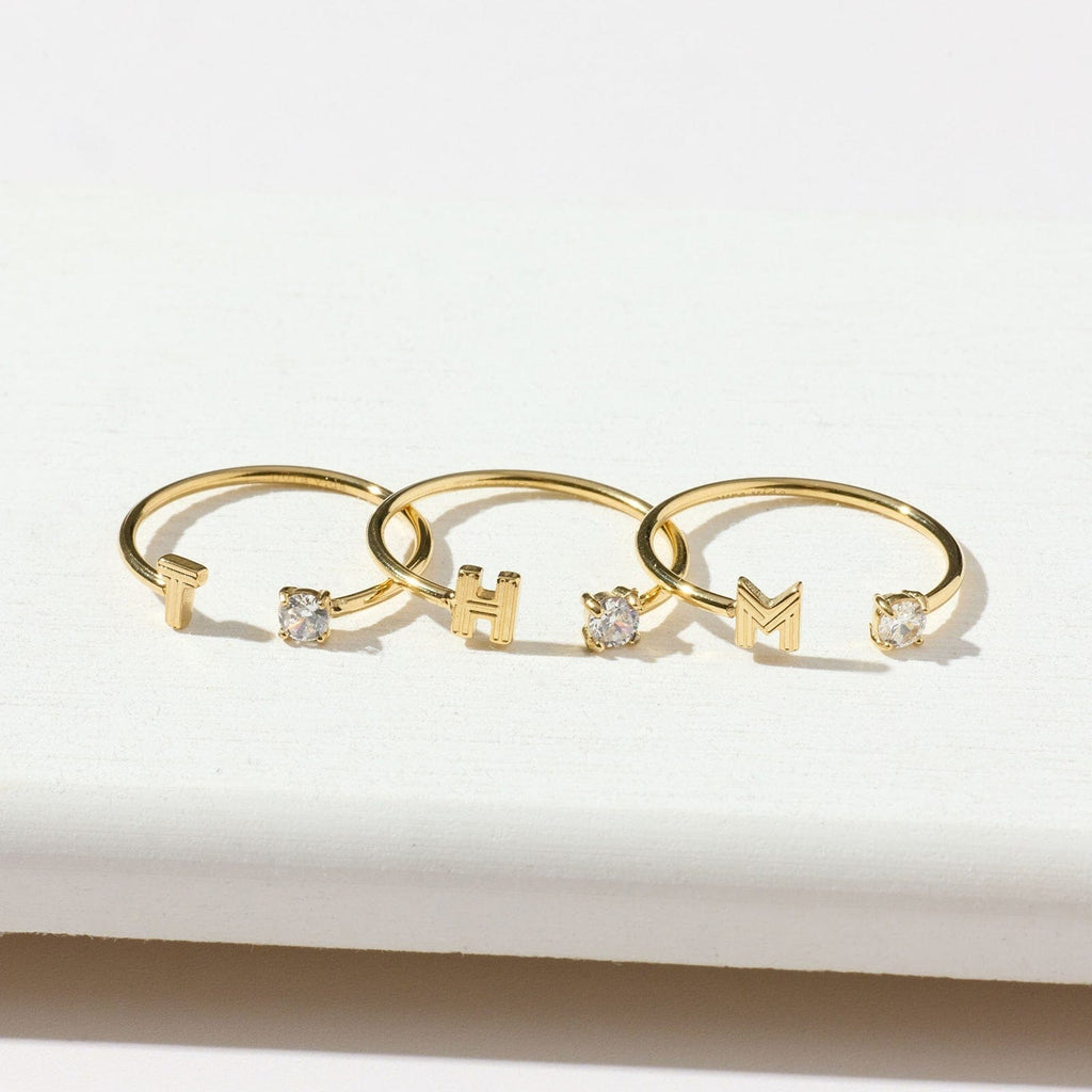 Initial Stone Open Ring