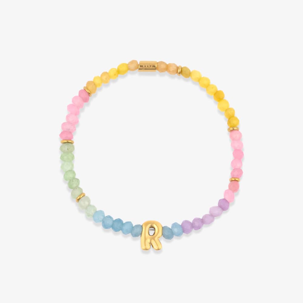 Initial Ombre Stone Bead Stretch Bracelet