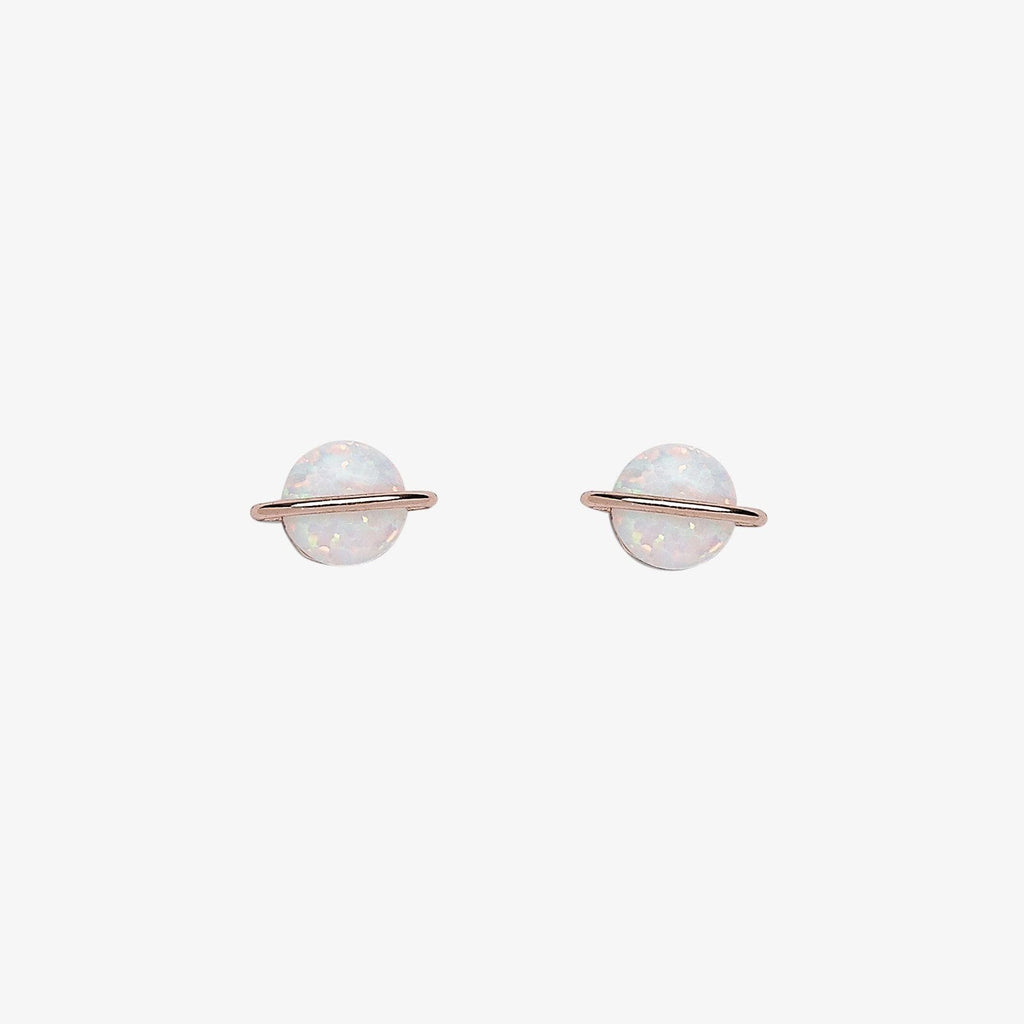 Rose Gold Opal Saturn Stud Earrings